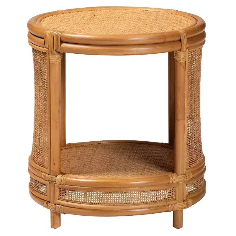 Table d'appoint ronde en rotin couleur miel clair – Aucun assemblage requis