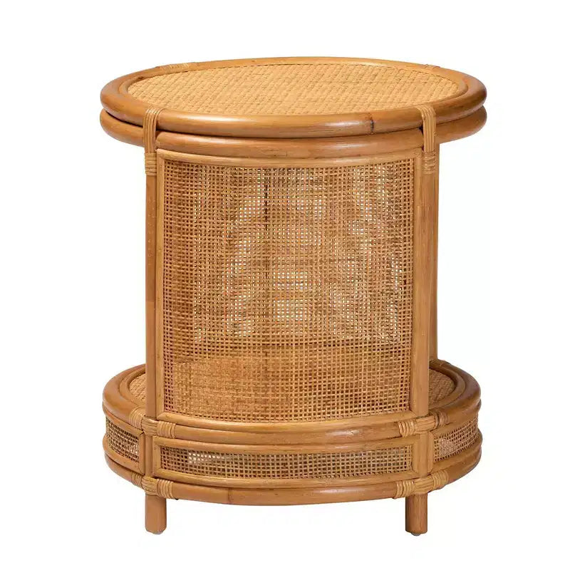 Table d'appoint ronde en rotin couleur miel clair – Aucun assemblage requis