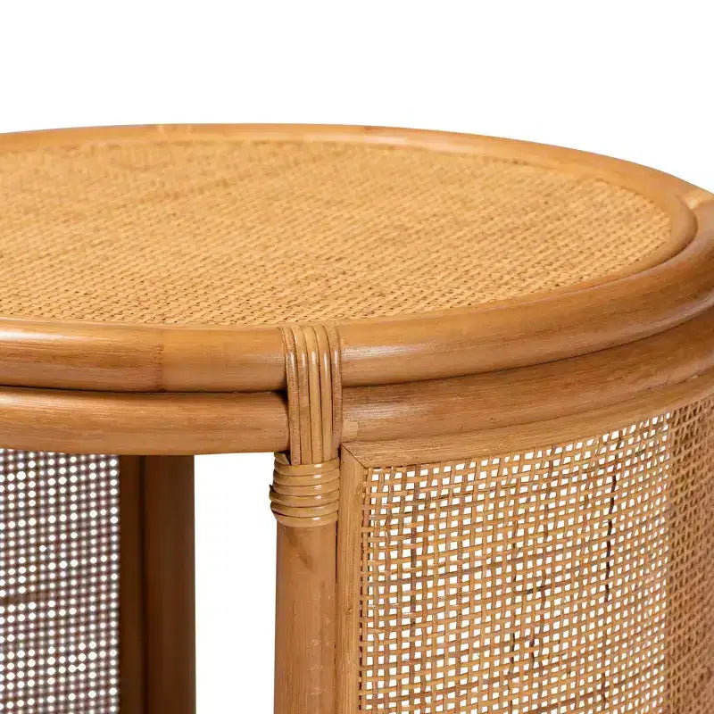 Table d'appoint ronde en rotin couleur miel clair – Aucun assemblage requis