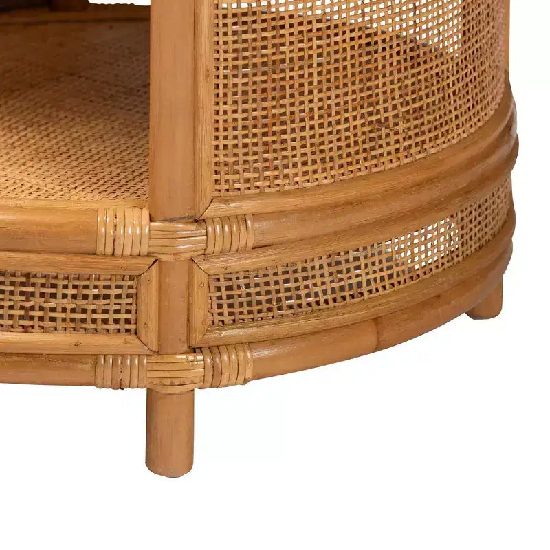 Table d'appoint ronde en rotin couleur miel clair – Aucun assemblage requis