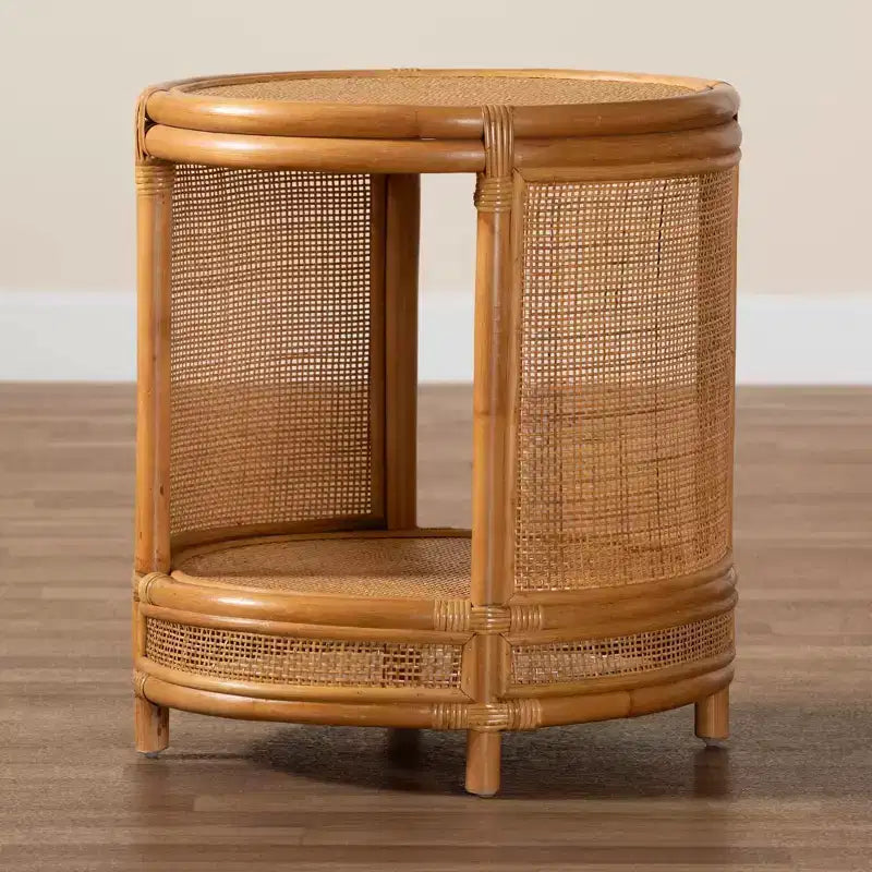Table d'appoint ronde en rotin couleur miel clair – Aucun assemblage requis