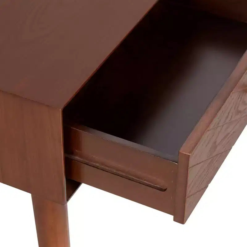 Sutton Mid-Century Modern Side Table – Walnut Brown, Brass Accents, Single Drawer