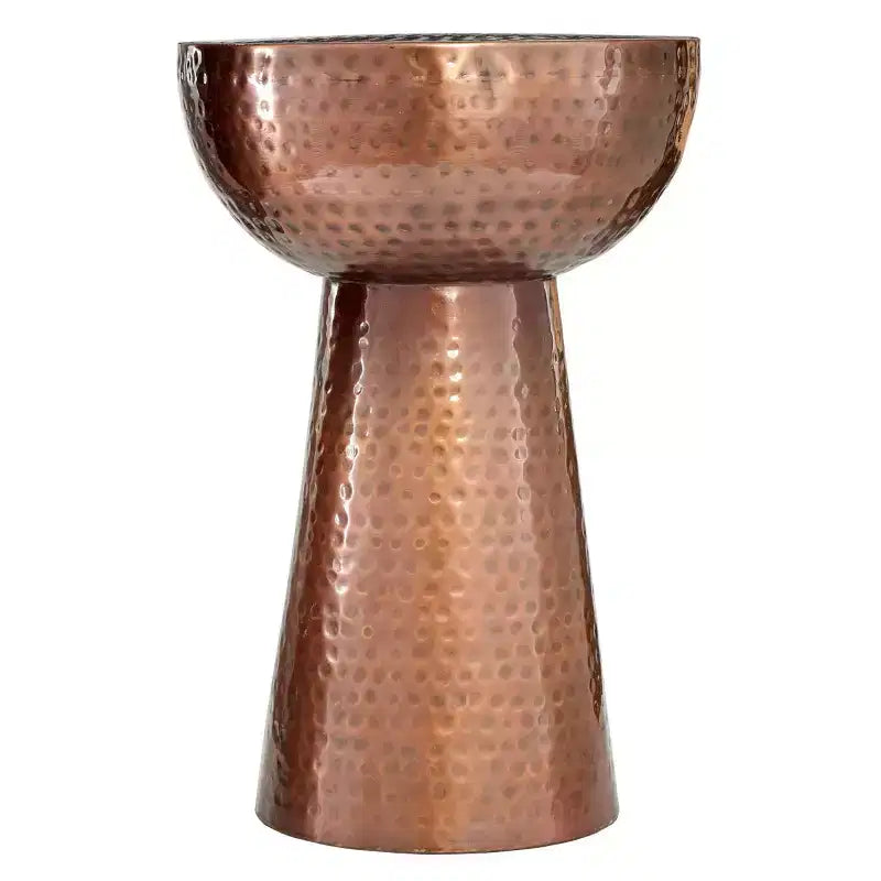 Hammered Bronze Metal Drum End Table – Vintage Style, Hourglass Silhouette, 20"H