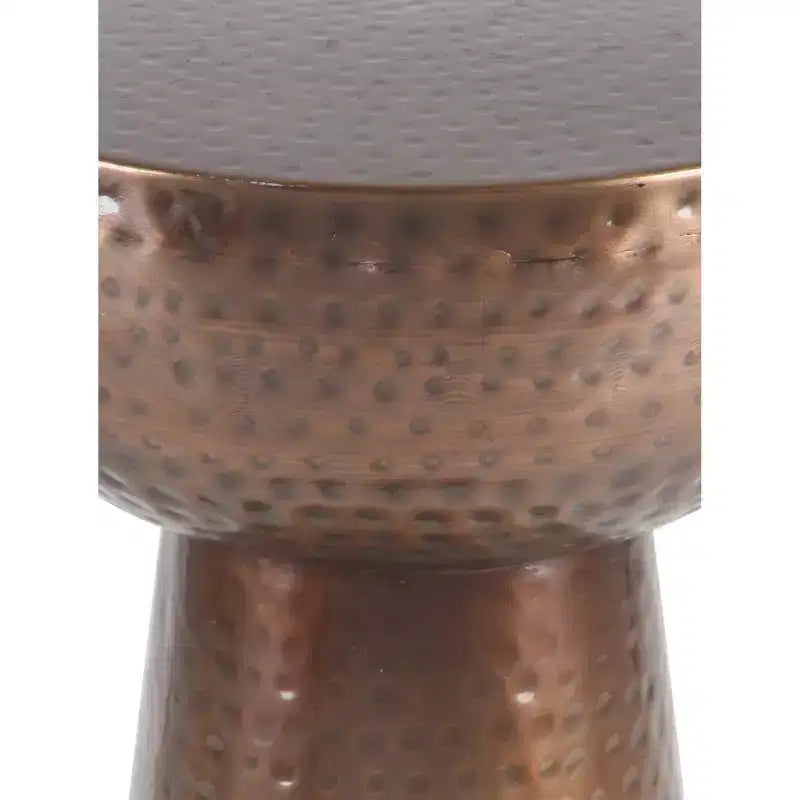 Hammered Bronze Metal Drum End Table – Vintage Style, Hourglass Silhouette, 20"H