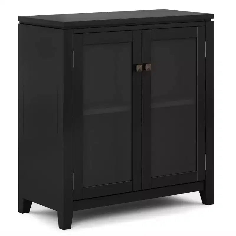 30" Essex Low Storage Cabinet Black - WyndenHall: Modern Style, Adjustable Shelves, Glass Doors