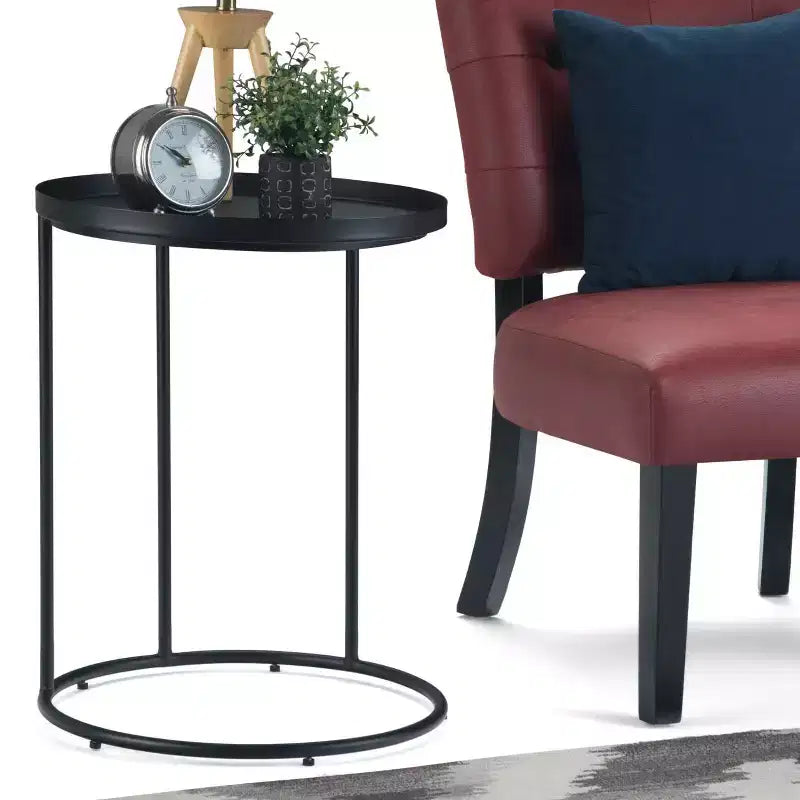18" Lipton Industrial Metal Side Table – Black Iron, Fixed Tray Top, Open Frame