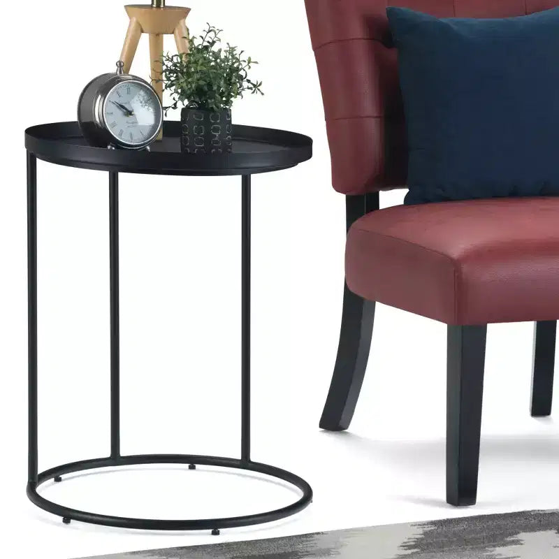 18" Lipton Industrial Metal Side Table – Black Iron, Fixed Tray Top, Open Frame