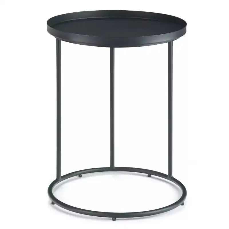 18" Lipton Industrial Metal Side Table – Black Iron, Fixed Tray Top, Open Frame