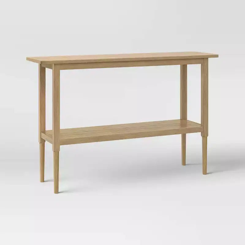 Gretna Narrow Rustic Console Table – Solid Pine, Fixed Shelf, Weathered Natural Finish