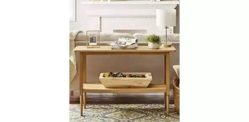 Gretna Narrow Rustic Console Table – Solid Pine, Fixed Shelf, Weathered Natural Finish