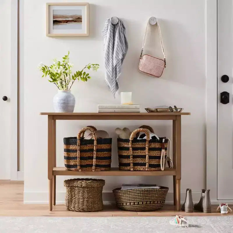 Gretna Narrow Rustic Console Table – Solid Pine, Fixed Shelf, Weathered Natural Finish