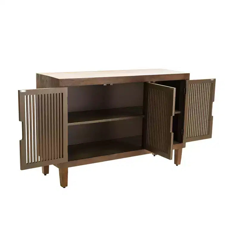 Sawyer 3-Door Bohemian Cabinet – Solid Ash Wood, Slatted Doors, Anti-Tip Hardware