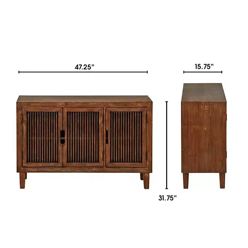Sawyer 3-Door Bohemian Cabinet – Solid Ash Wood, Slatted Doors, Anti-Tip Hardware
