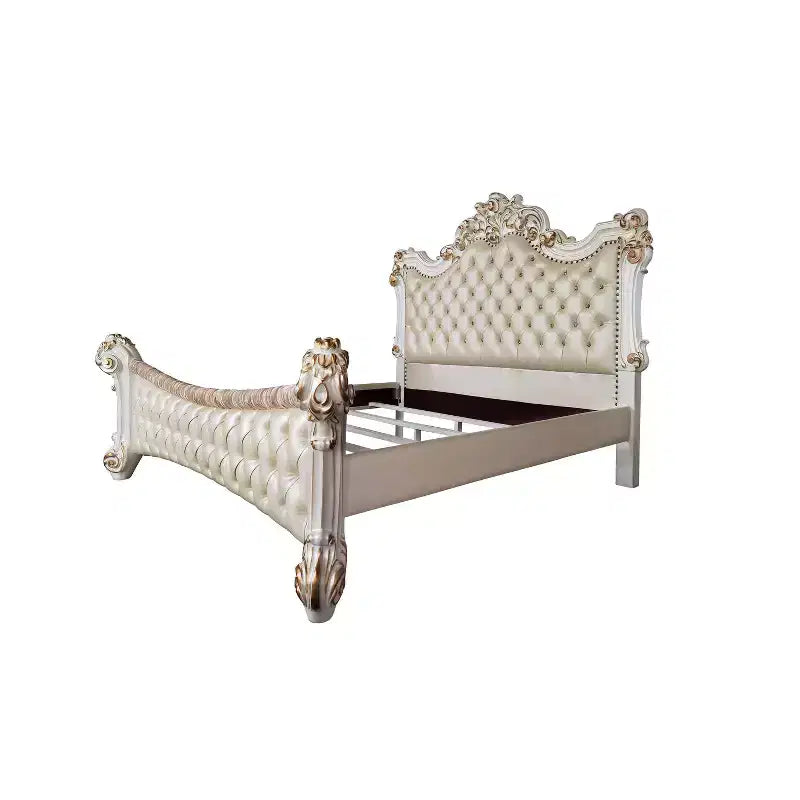 Lit King size (244 cm) perle antique - Tête de lit capitonnée de luxe, similicuir, style glamour