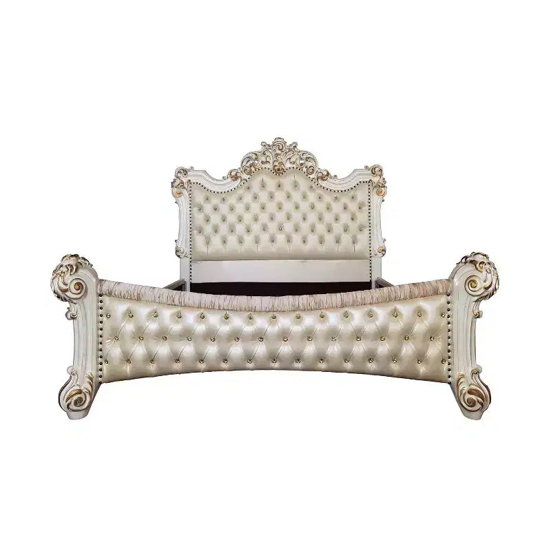 Lit King size (244 cm) perle antique - Tête de lit capitonnée de luxe, similicuir, style glamour