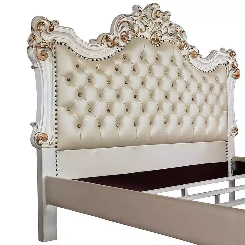 Lit King size (244 cm) perle antique - Tête de lit capitonnée de luxe, similicuir, style glamour