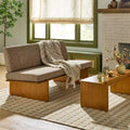 Banc de mi-siècle rembourré en tissu texturé couleur champignon avec dossier