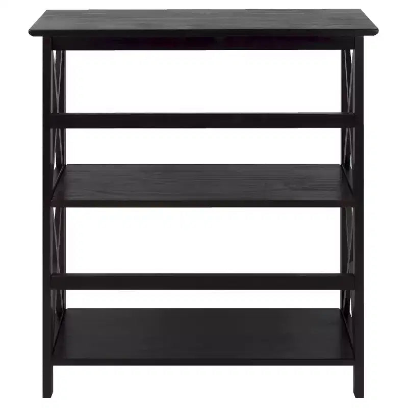 33.5" Montego 3-Tier Solid Wood Bookcase – Contemporary X-Design, 4 Legs