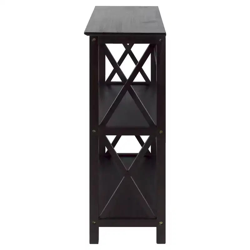33.5" Montego 3-Tier Solid Wood Bookcase – Contemporary X-Design, 4 Legs