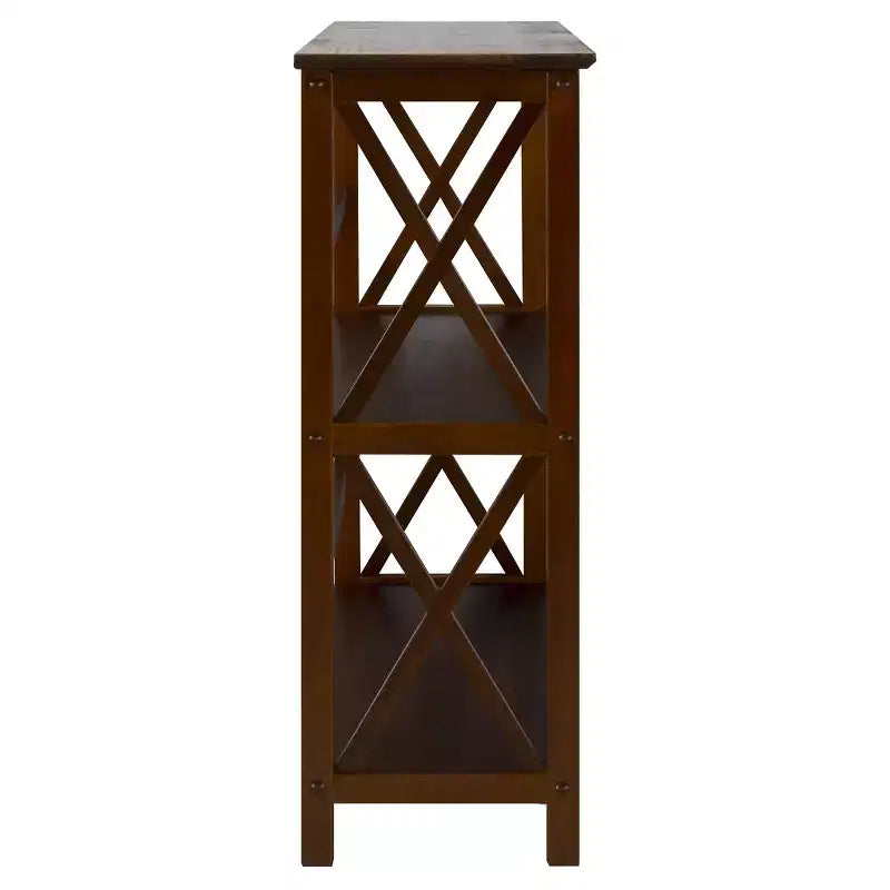 33.5" Montego 3-Tier Solid Wood Bookcase – Contemporary X-Design, 4 Legs