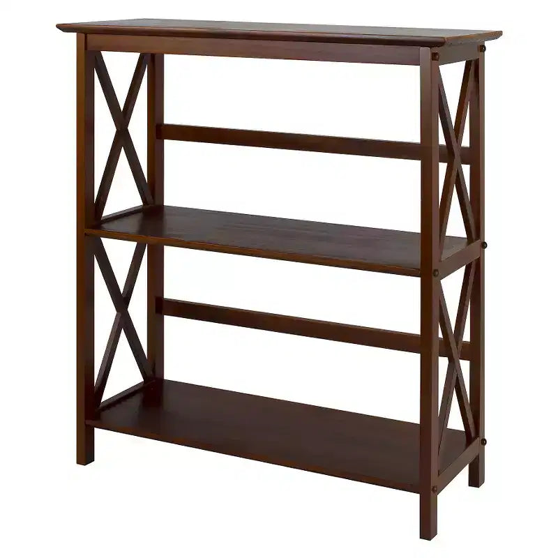 33.5" Montego 3-Tier Solid Wood Bookcase – Contemporary X-Design, 4 Legs
