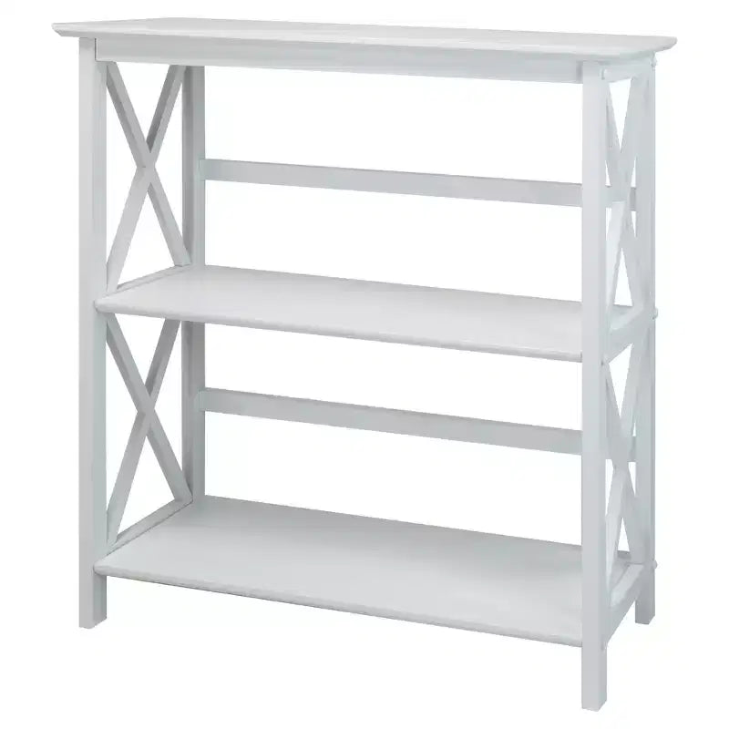 33.5" Montego 3-Tier Solid Wood Bookcase – Contemporary X-Design, 4 Legs