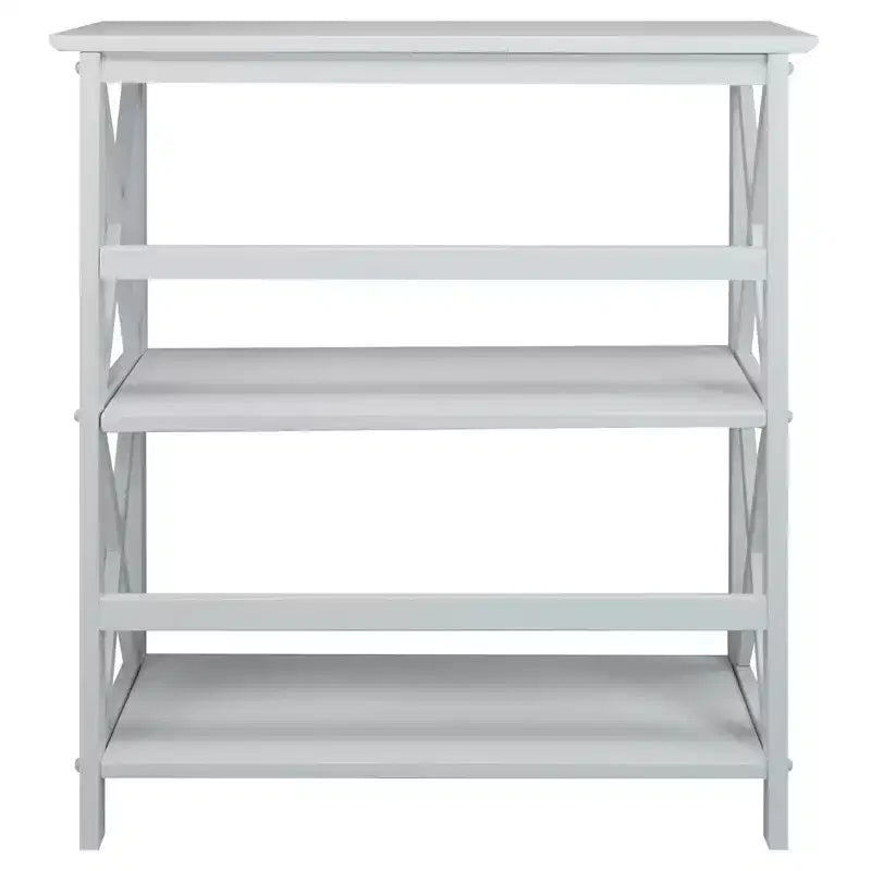 33.5" Montego 3-Tier Solid Wood Bookcase – Contemporary X-Design, 4 Legs