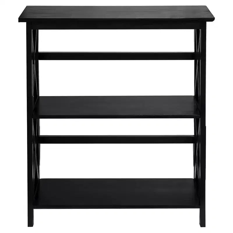 33.5" Montego 3-Tier Solid Wood Bookcase – Contemporary X-Design, 4 Legs