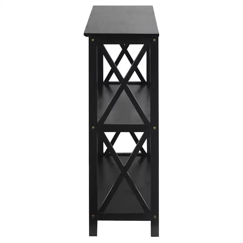 33.5" Montego 3-Tier Solid Wood Bookcase – Contemporary X-Design, 4 Legs
