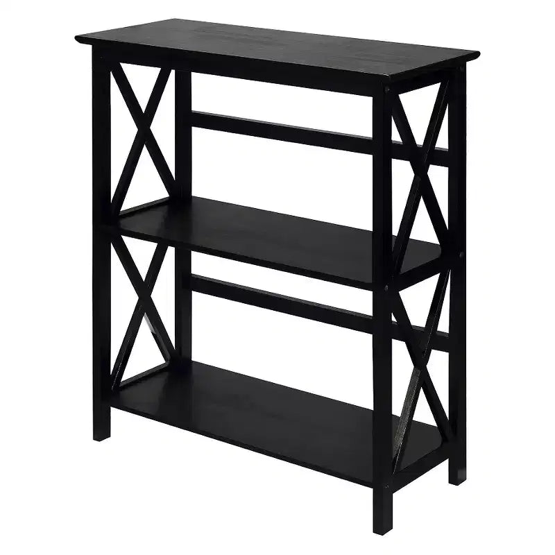 33.5" Montego 3-Tier Solid Wood Bookcase – Contemporary X-Design, 4 Legs