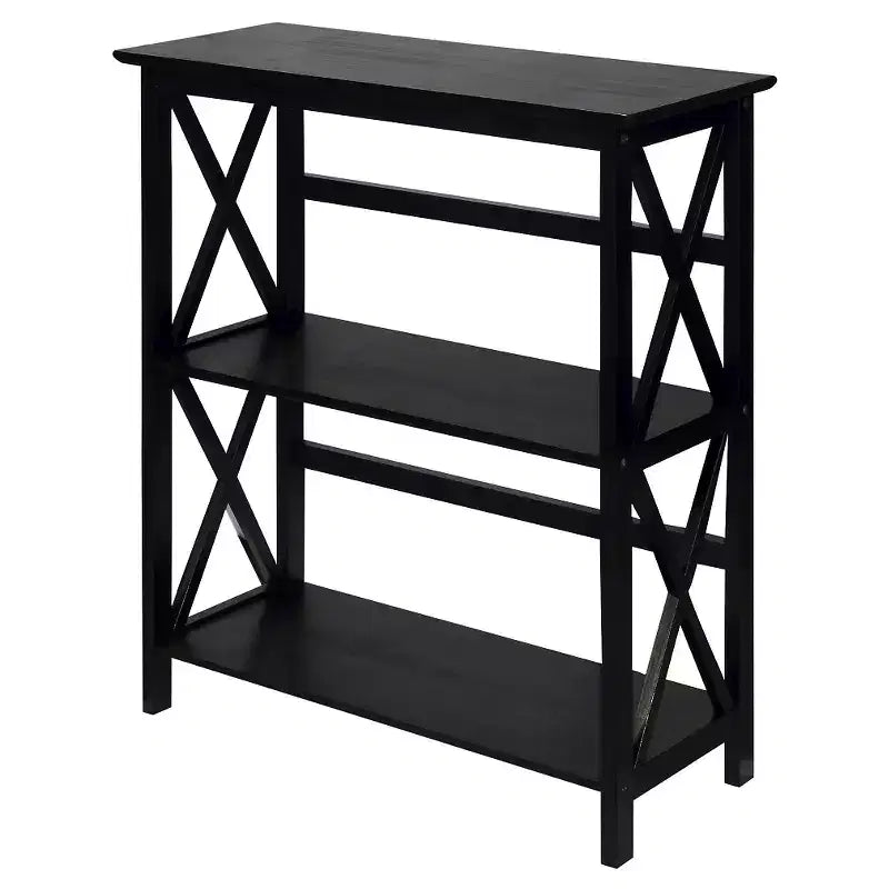 33.5" Montego 3-Tier Solid Wood Bookcase – Contemporary X-Design, 4 Legs