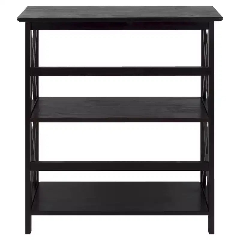 33.5" Montego 3-Tier Solid Wood Bookcase – Contemporary X-Design, 4 Legs