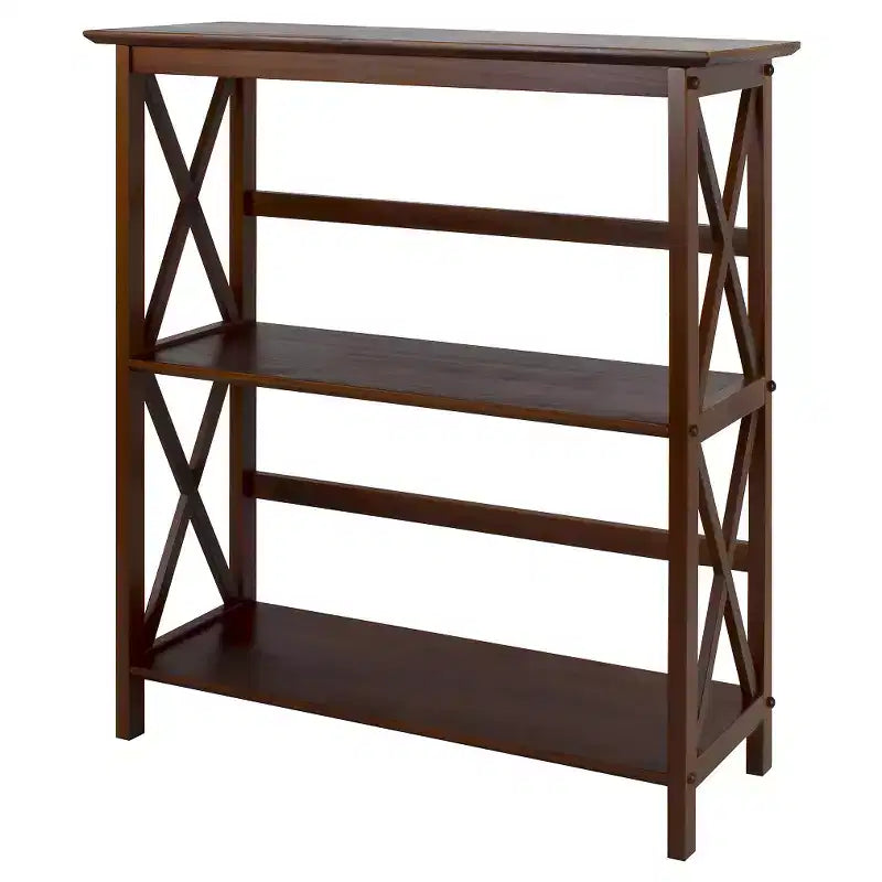 33.5" Montego 3-Tier Solid Wood Bookcase – Contemporary X-Design, 4 Legs