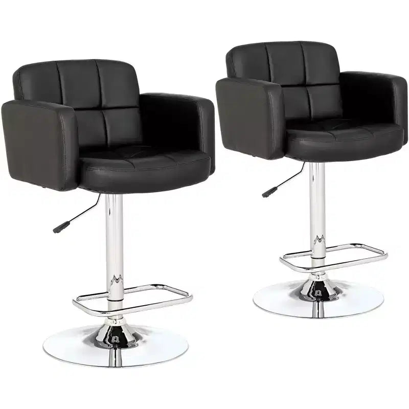 Studio 55D Trek Chrome Swivel Bar Stools Set of 2 Silver 32 3/4 High Modern Black Faux Leather Cushion Adjustable for Kitchen Counter Height Island