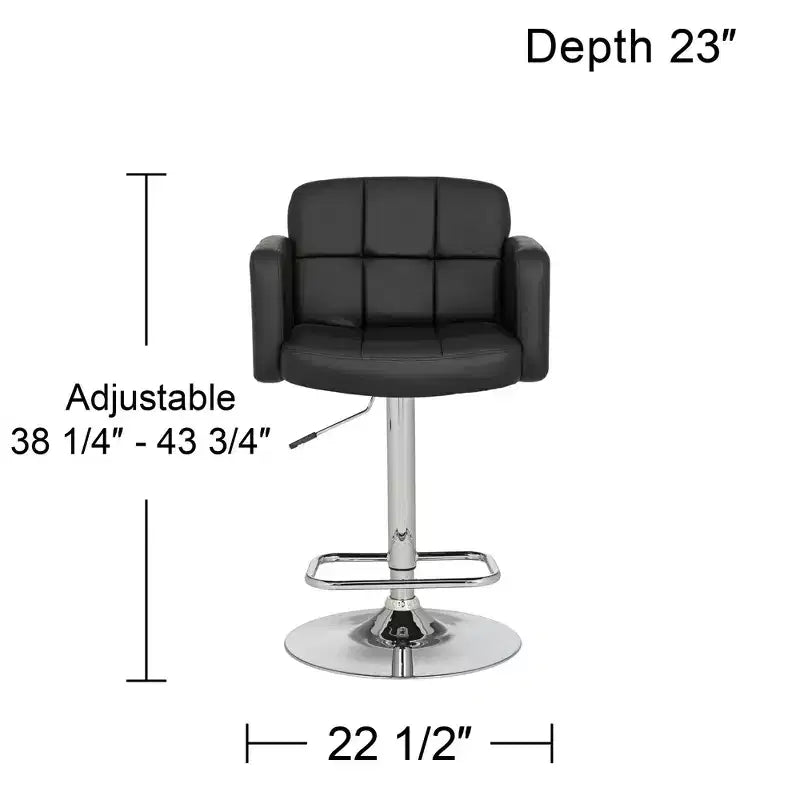 Set of 2 Chrome Swivel Adjustable Bar Stools – Black Faux Leather, 27–33" Height