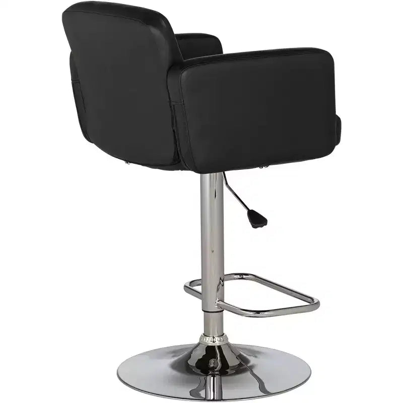 Set of 2 Chrome Swivel Adjustable Bar Stools – Black Faux Leather, 27–33" Height