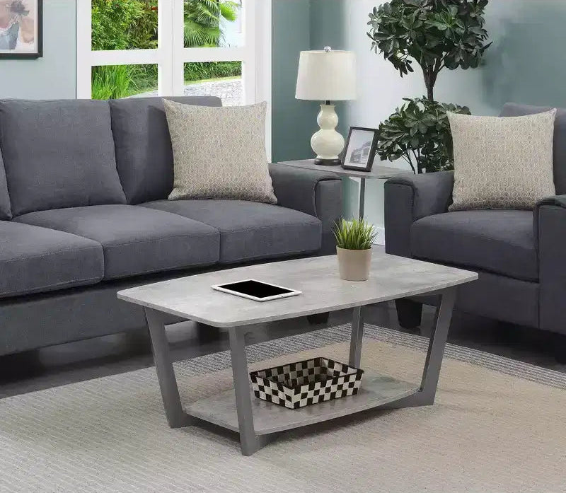 Graystone Coffee Table with Lower Shelf – MDF Top, Wood Composite Frame