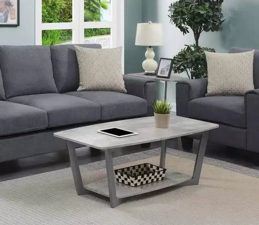 Graystone Coffee Table with Lower Shelf – MDF Top, Wood Composite Frame