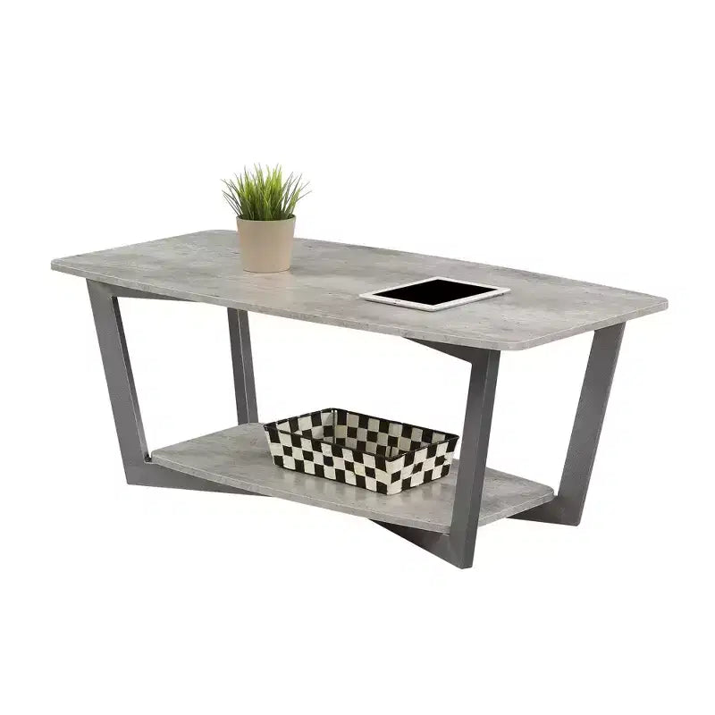 Graystone Coffee Table with Lower Shelf – MDF Top, Wood Composite Frame