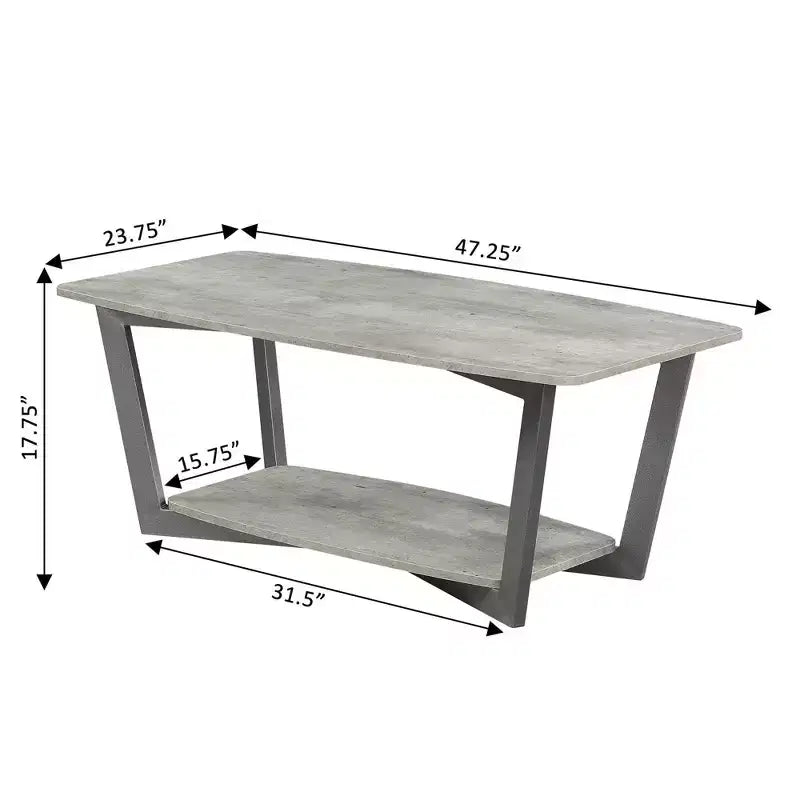 Graystone Coffee Table with Lower Shelf – MDF Top, Wood Composite Frame