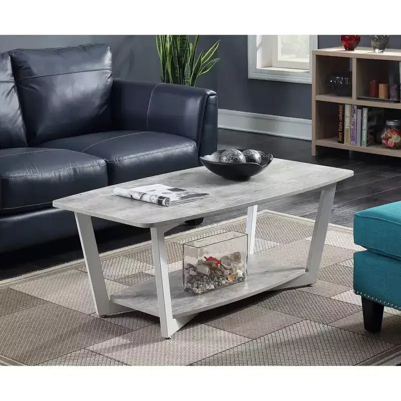Graystone Coffee Table with Lower Shelf – MDF Top, Wood Composite Frame