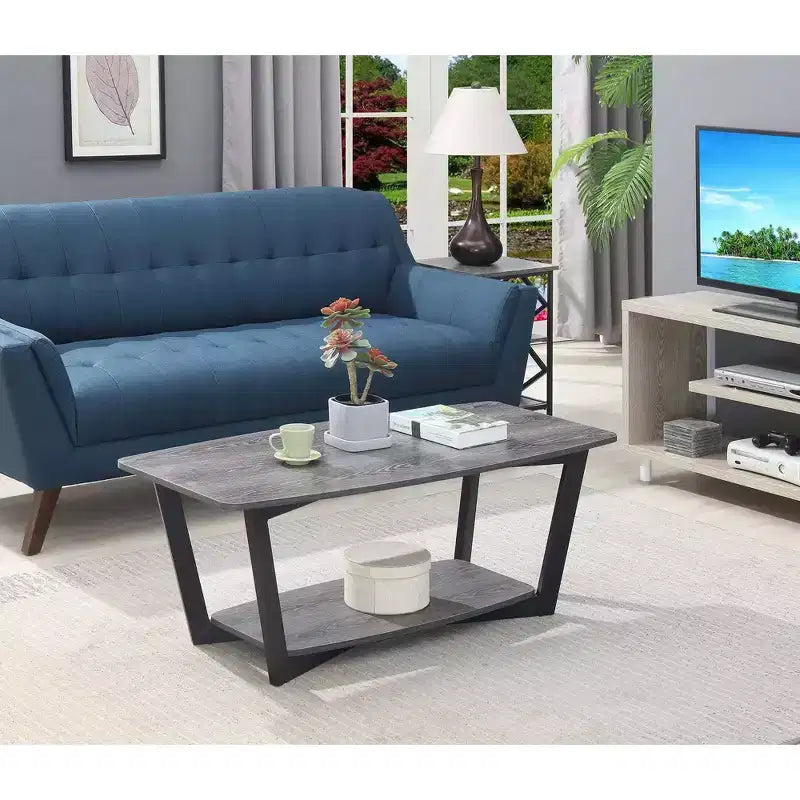 Graystone Coffee Table with Lower Shelf – MDF Top, Wood Composite Frame