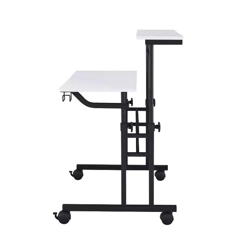 Rolling Writing Desk with Height-Adjustable Desktop & Moveable Shelf – Industrial Style