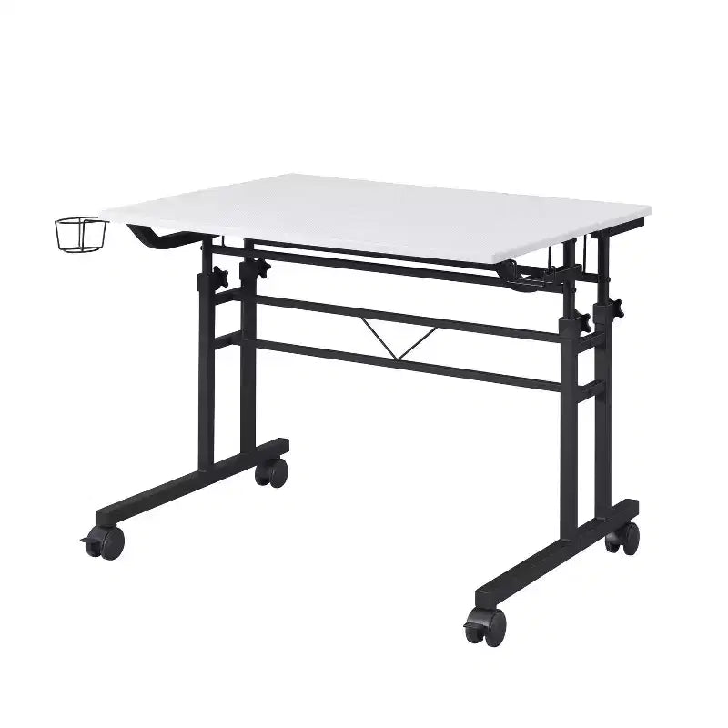 Rolling Writing Desk with Height-Adjustable Desktop & Moveable Shelf – Industrial Style