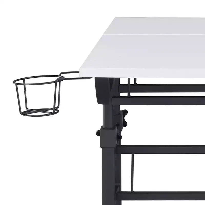 Rolling Writing Desk with Height-Adjustable Desktop & Moveable Shelf – Industrial Style
