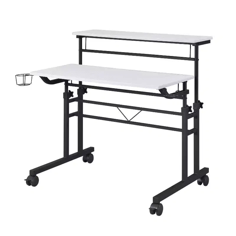 Rolling Writing Desk with Height-Adjustable Desktop & Moveable Shelf – Industrial Style