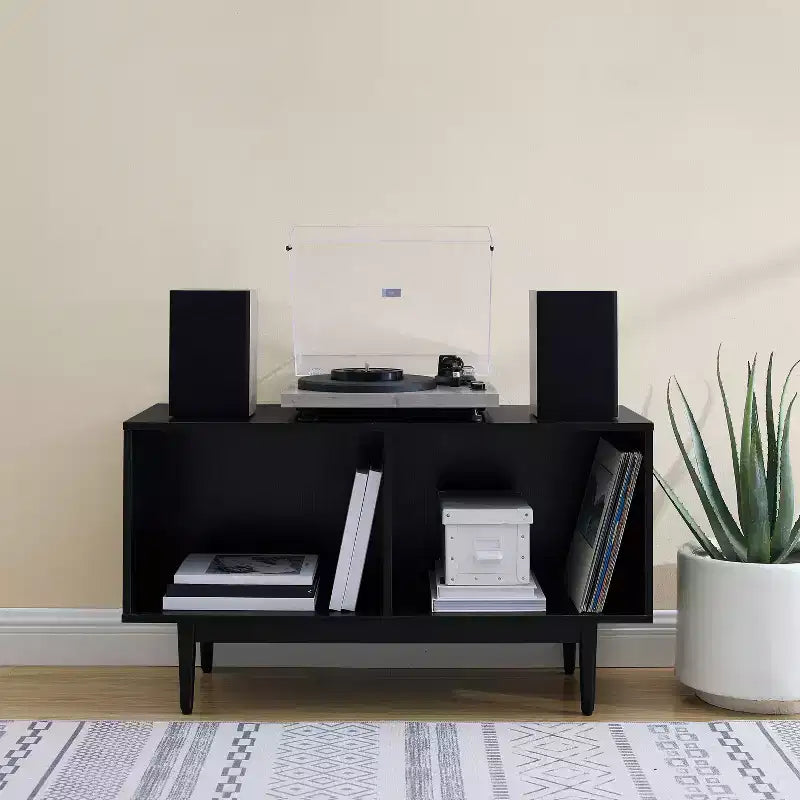 Medium Record Storage Console Cabinet – MDF & Veneer, Rubberwood Legs