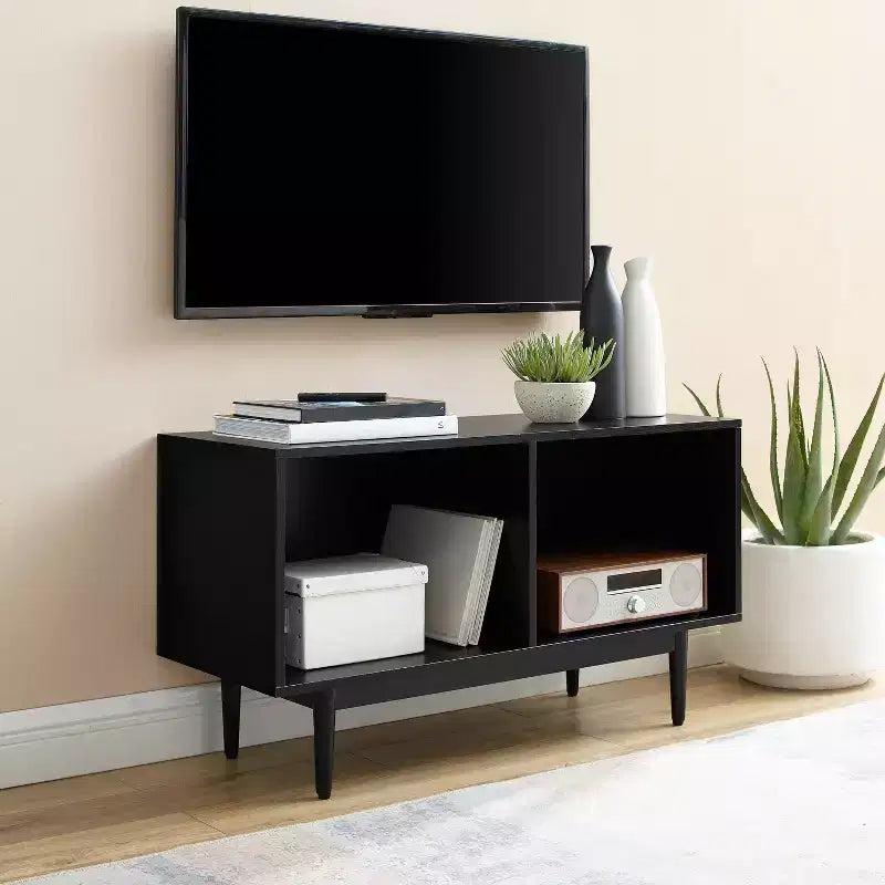 Medium Record Storage Console Cabinet – MDF & Veneer, Rubberwood Legs