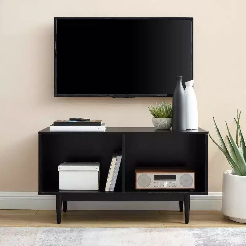 Medium Record Storage Console Cabinet – MDF & Veneer, Rubberwood Legs