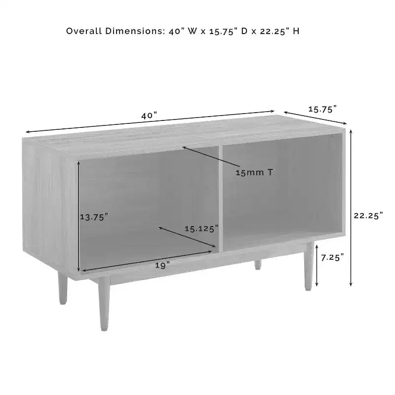 Medium Record Storage Console Cabinet – MDF & Veneer, Rubberwood Legs
